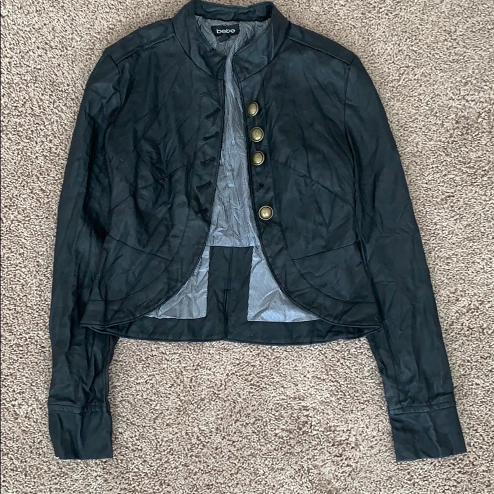 Black Faux Leather Peplum Bottom Leather Jacket